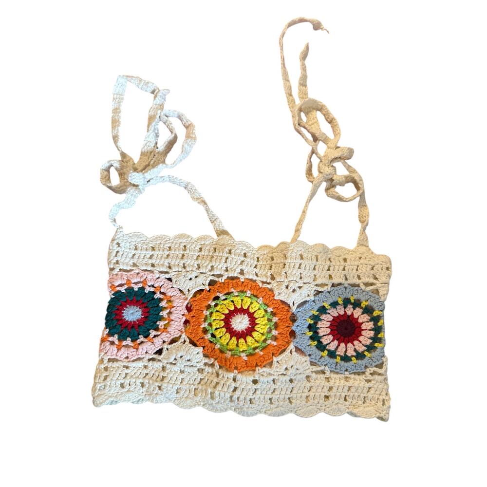 NWT Women S Lovers and Friends Kestrel Crochet Top Tie Slv Crop Tank Festival